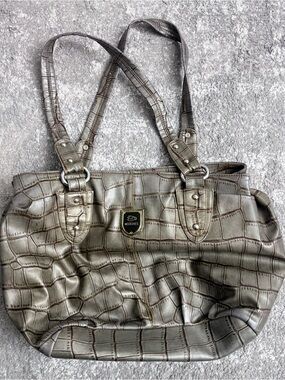 Metallic Croc-Embossed Tote Bag - Silver